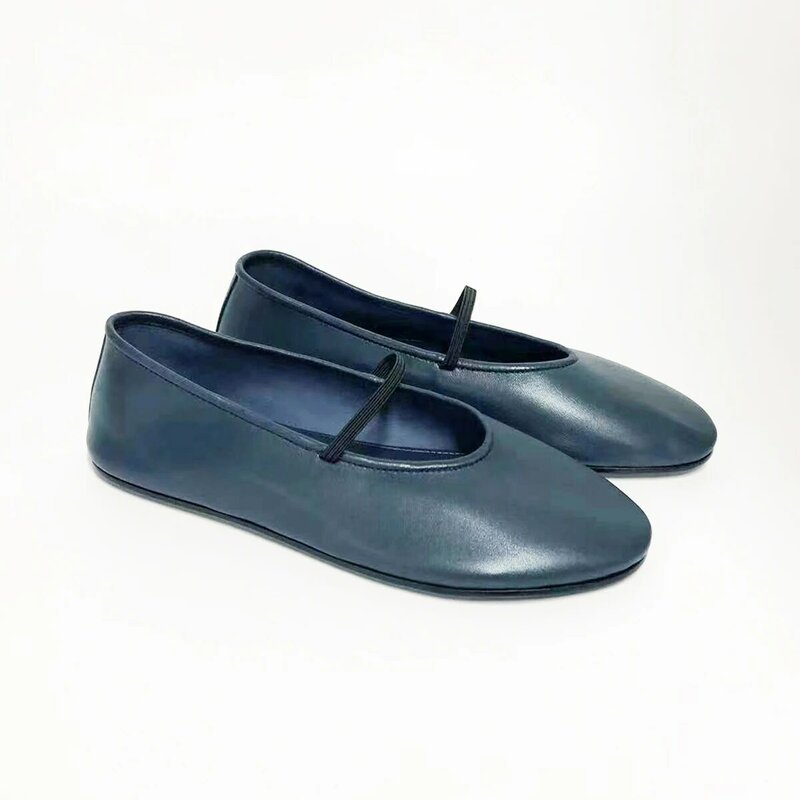 Zapatos planos de Ballet de cuero de vaca para mujer, Calzado cómodo de alta calidad, color negro, diseño de moda, Mary Janes, 2023