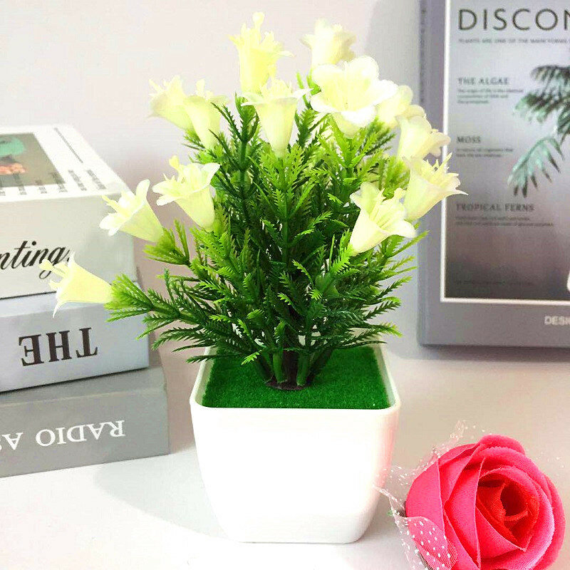 Decor Artificial Plant Fresh Office Potted Tabletop Wedding 18cm Indoor Lily flower Pinecone Plastic Decoration