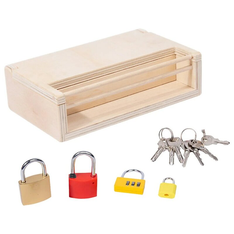 몬테소리 자물쇠 상자 어린이 장난감, 어린이 학습 열쇠, 교육용 나무 열쇠 자물쇠