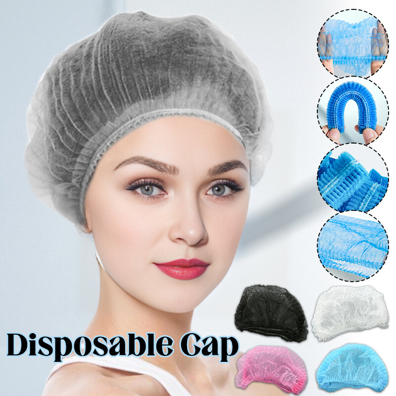 Topi Spa rambut Salon rumah dapur, topi sekali pakai kompres elastis jala bernapas Non-woven untuk memasak layanan makanan 100 buah