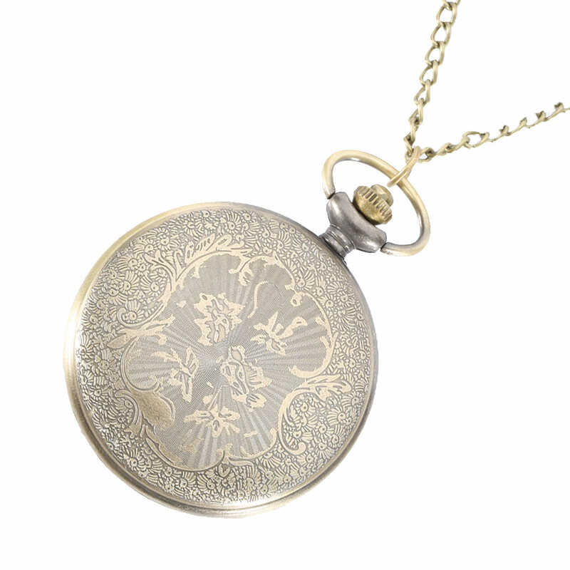 Reloj de bolsillo de cuarzo con número romano Vintage antiguo, estuche redondo, colgante, collar, cadena, regalos, reloj de bolsillo marrón ahuecado