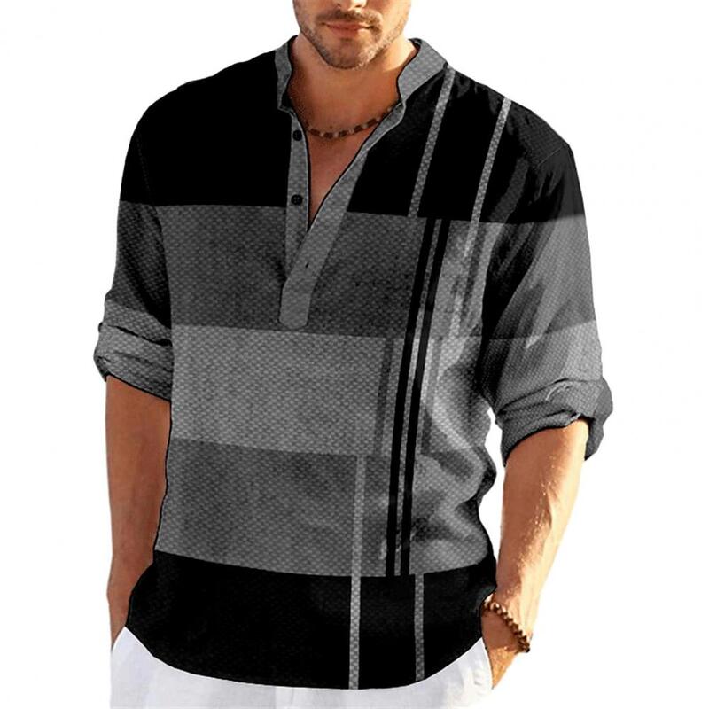 Рубашка мужская деловая с V-образным вырезом, Стильная сорочка с длинным рукавом, пуловер в стиле пэчворк, повседневная, в стиле кэжуал