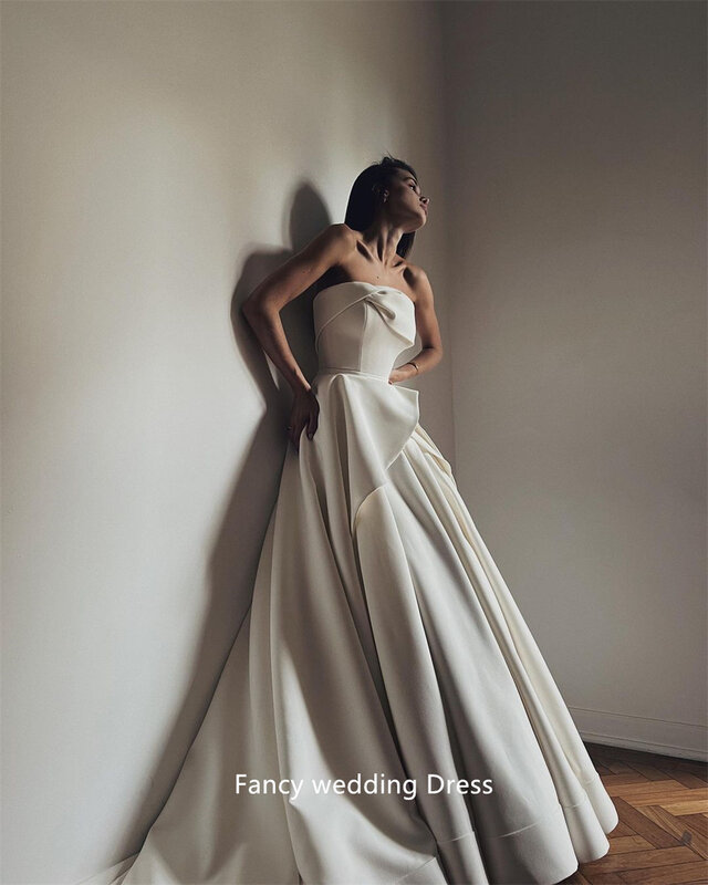 Phantasie Korea eine Linie gute Qualität weichen Satin Brautkleider träger lose Luxus Brautkleider Fotoshooting vestido de noiva Brauch