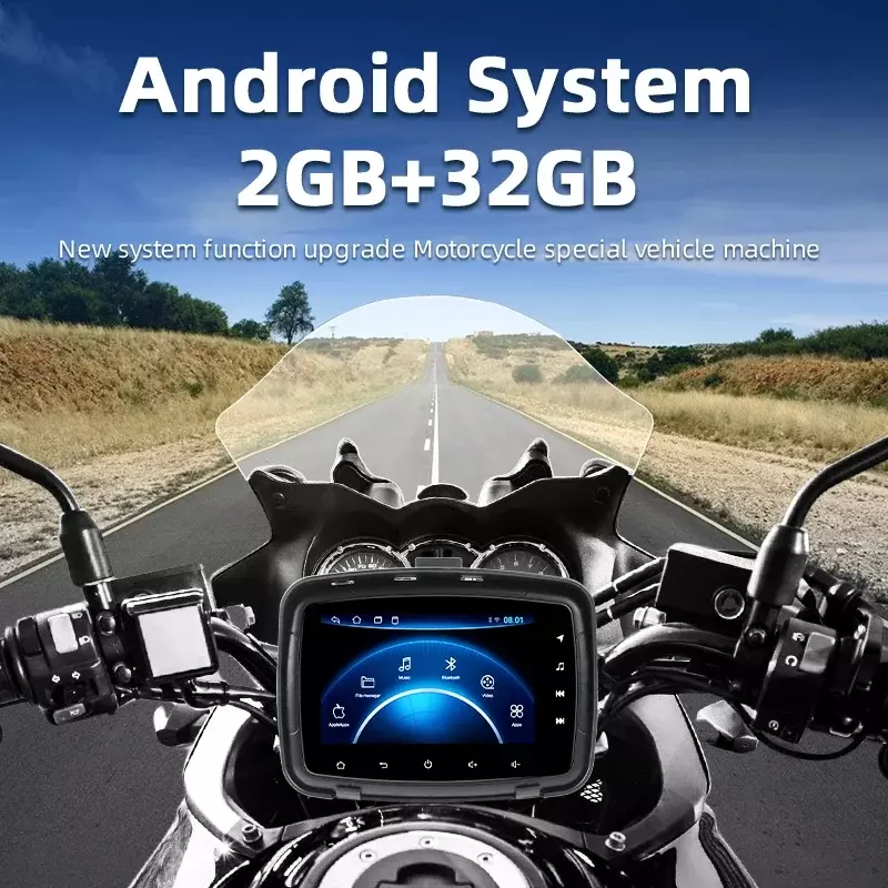 Pemutar MP5 5 inci Android 13 motor, Monitor navigasi GPS sepeda motor 2 + 32G tanpa kabel Bluetooth ganda