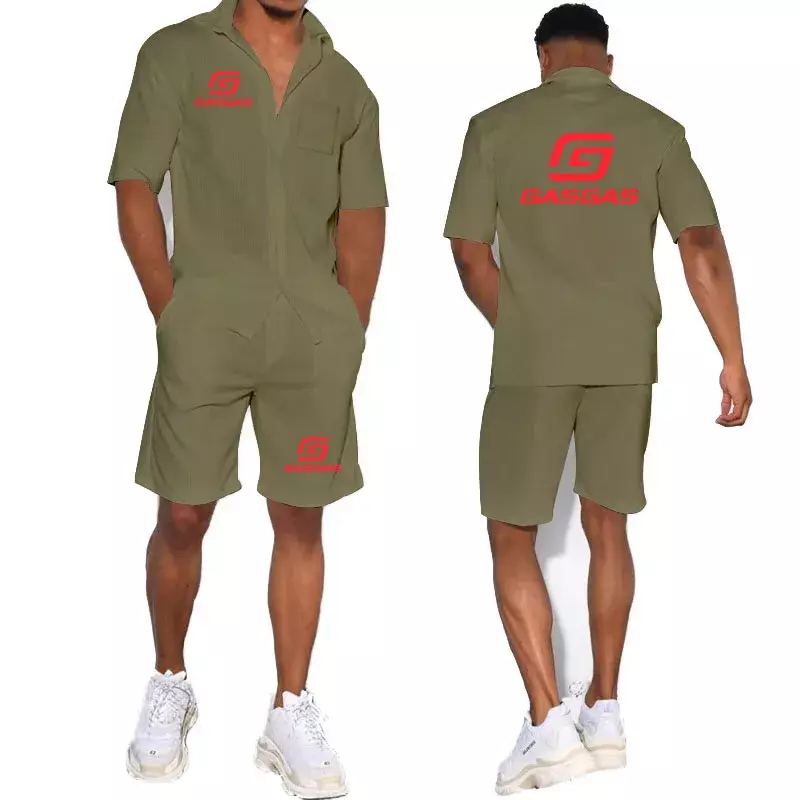 Новая футболка, мужская летняя одежда в стиле Харадзюку с коротким рукавом, брендовая мужская одежда с принтом GasGas, мужской костюм с коротким рукавом и шортами
