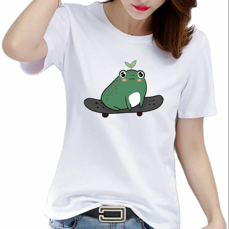 Schattige Kleine Kikker Animatieprint Zomer Ademend T-Shirt Skateboard Vrouwen Trend Korte Mouwen T-Shirt Oversized T-Shirt Tops