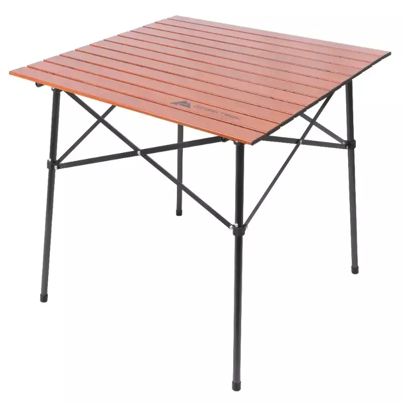 Square Folding Aluminum Roll-Top Camp Table,31.5” x 31.5” x 27.5”