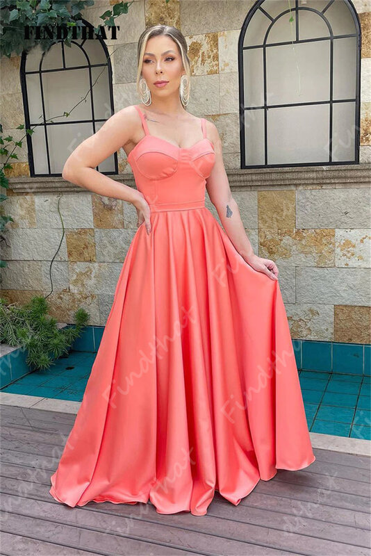 Findthat Elegant A Line Spaghetti Strap Sweetheart Ruched Evening Formal Dress 2024 robes de soirée A-Line Satin Prom Party Gown