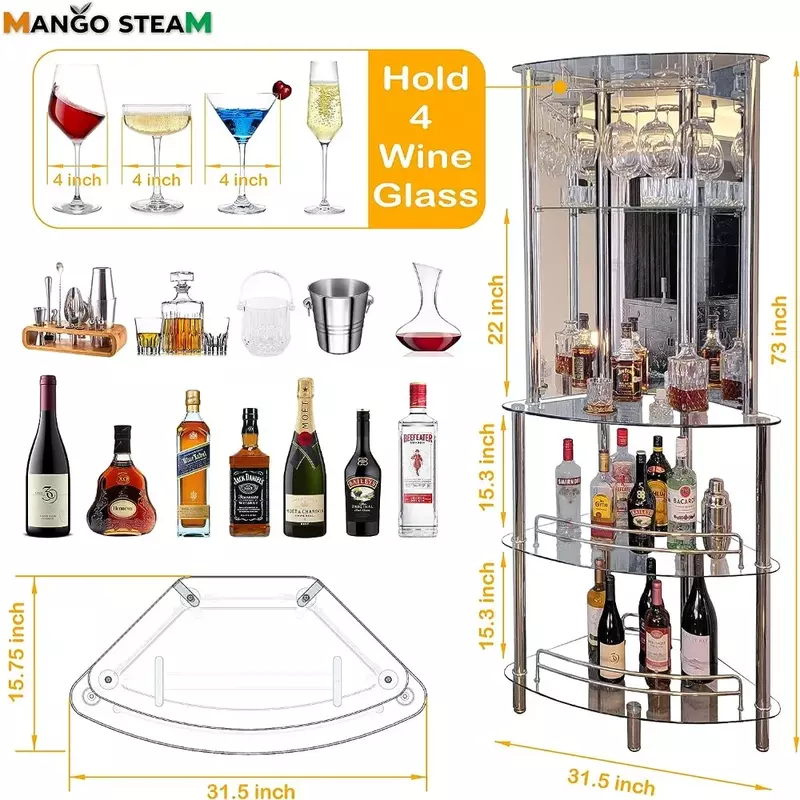 Mango Steam Modern Home Entertainment Liquor Bar tavolo da tavolo con barra a torre, trasparente)