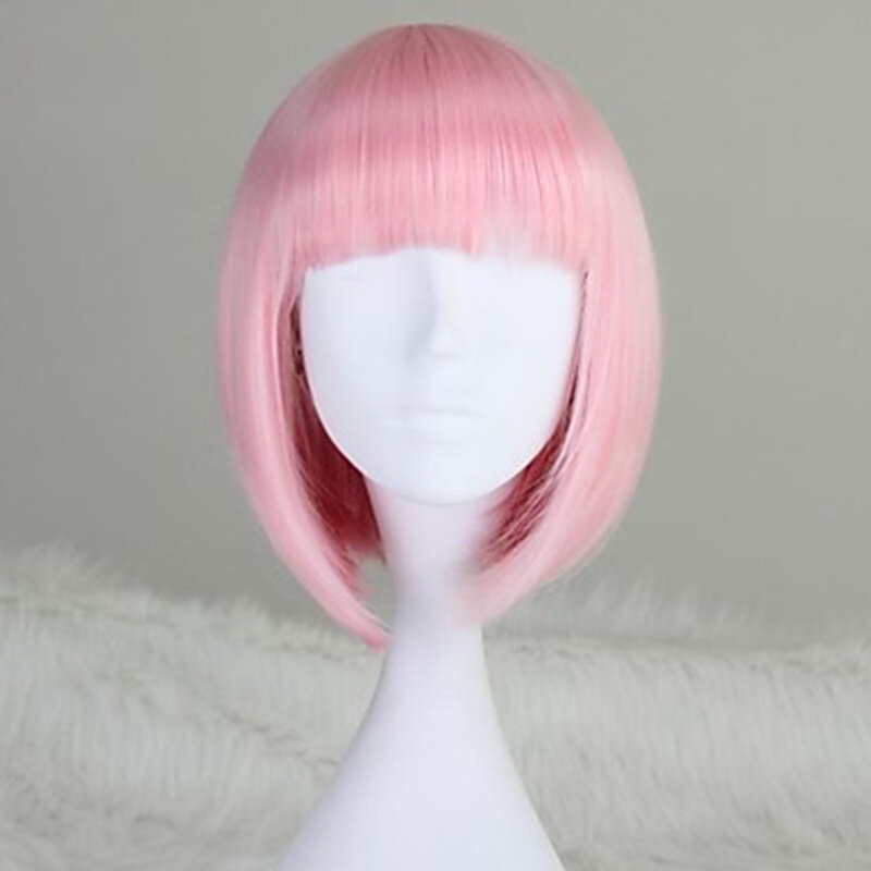 HAIRJOY-curto reta Bob peruca sintética com Full Bang, Moda Capless, Luz rosa