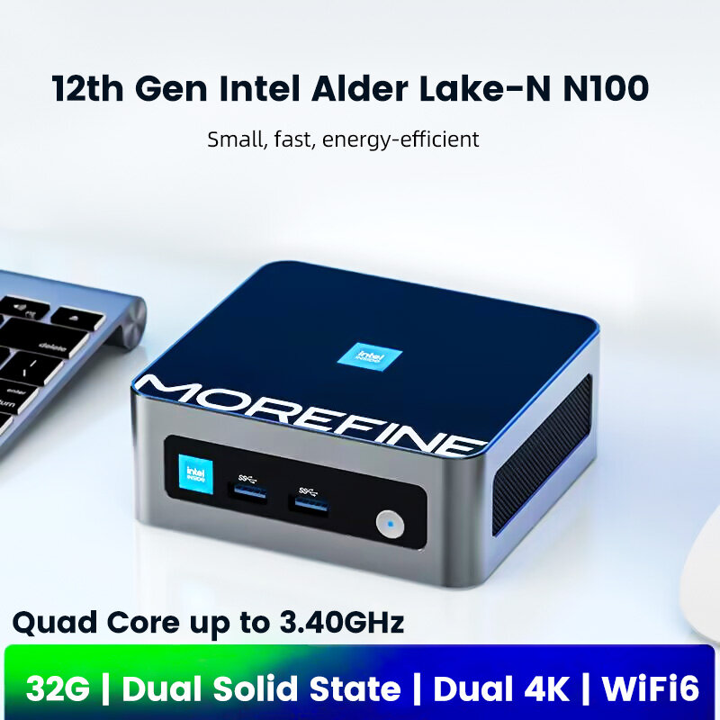 Ordenador de escritorio Mini PC de 12ª generación, Intel Alder Lake N100, Quad Core, hasta 2023 GHz, DDR4, NVME, WiFi 6, 2 x HDMI, 3,4, 4K @ 60Hz, 4 x USB3.2, 2,0