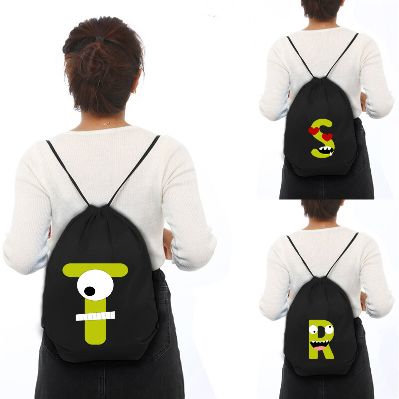 Creativo divertente alfabeto stampa borsa con coulisse borsa da donna borsa da Shopping moda donna borse da ragazzo zaino Bookbag