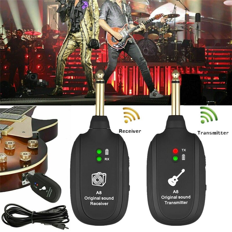 Wireless Guitar System Built in 4 Channels Wireless Guitar Transmitter Receiver for Electric Guitar Bass Violin