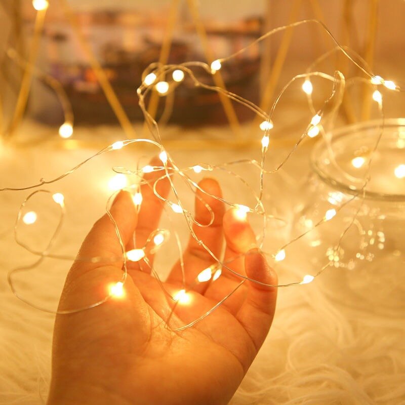 Lampu LED dekorasi rumah, 1/2M tali tembaga Led luar ruangan untuk penerangan liburan pohon Natal pesta pernikahan