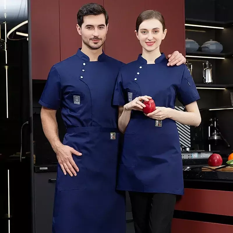 Baju Logo pendek koki, kaus seragam memasak dapur lengan Restoran GRATIS Jaket tukang cukur pakaian pelayan bernapas kostum Sushi