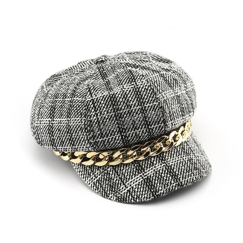 Kapelusz koreański moda zakrzywione rondo krata ośmiokątny kapelusz na zewnątrz podróży moda damska Beret Retro berety Casquette Unisex