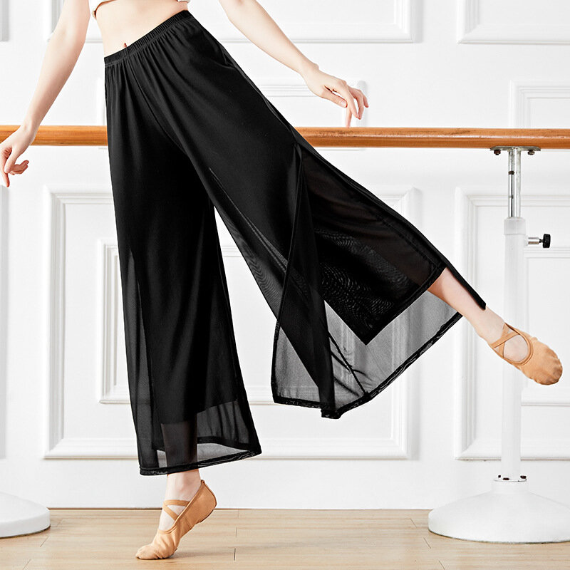 Dança popular antiga elegante calças de perna larga chinês corpo rima calças de treinamento adulto feminino clássica dança calças de treinamento básico