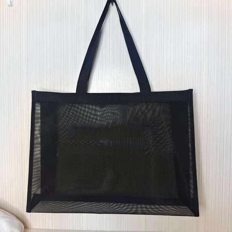 Borsa per la spesa in rete di nylon trasparente con logo personalizzato borsa a tracolla trasparente di grande capacità traspirante da viaggio in spiaggia