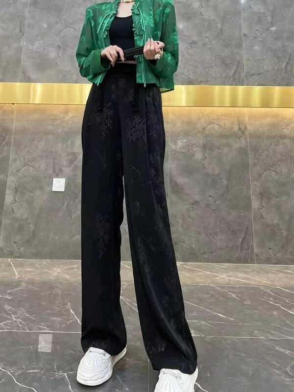 Wiosna i lato nowy chiński styl damska moda Retro nadruk spodnie z szerokimi nogawkami żakardowe damskie spodnie na co dzień