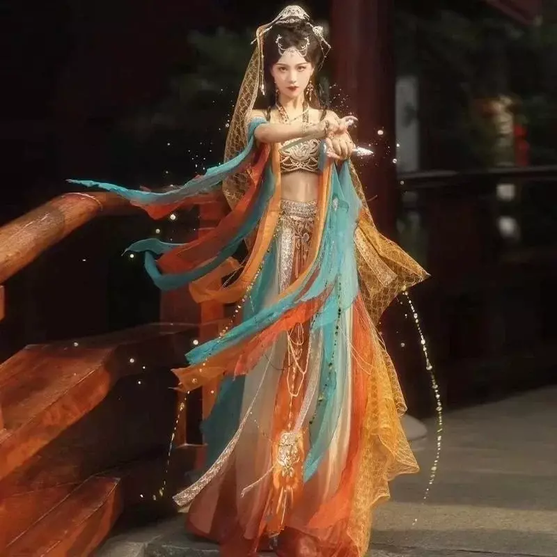 2024 Dunhuang Hanfu tari wanita elemen Han putri Tianzhu wilayah barat dewi kostum tradisional Tiongkok gaya eksotis