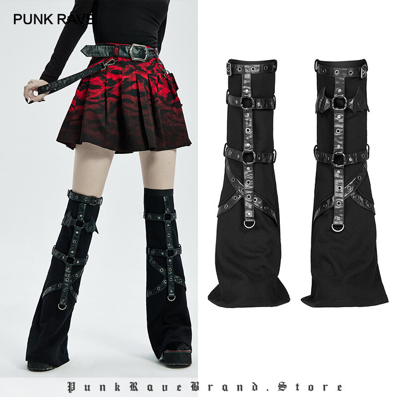 PUNK RAVE-Pull à manches évasées pour femmes et filles, imprimé flamme, genou, petite chauve-souris, accessoires asymétriques, style punk