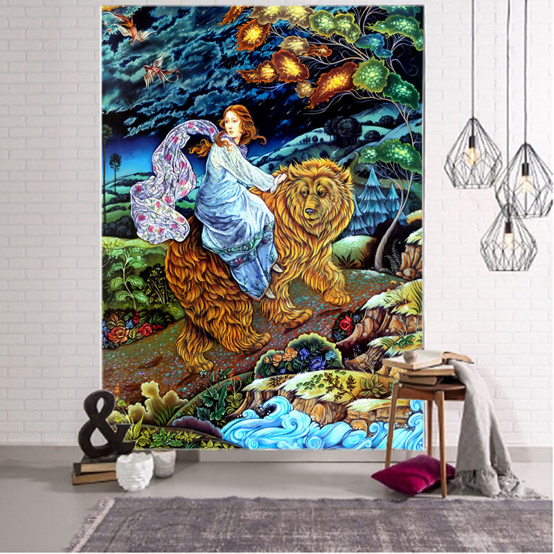 Piękna dziewczyna i zwierzę ilustracja sztuka dekoracja do tła gobelin malarstwo europejskie sztuka dekoracja do tła gobelin
