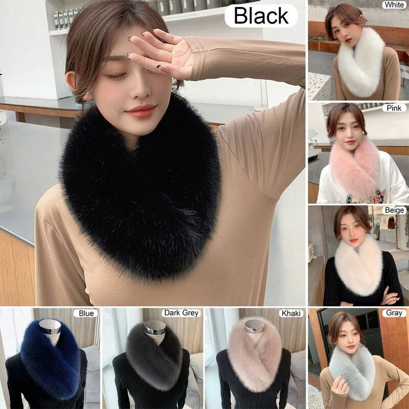 Bufanda de piel sintética para mujer, cuello de pelo cálido de invierno, chal grueso de Color sólido, babero de lana Artificial