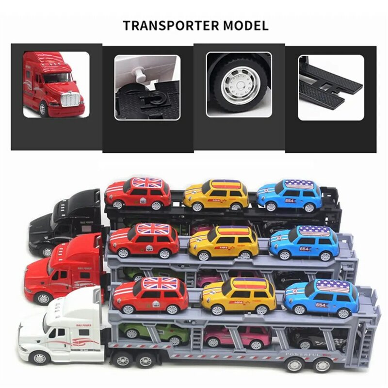 Mini liga de metal caminhão grande americano, carro modelo fundido, 1:64 escala brinquedos, veículos portador, 1:48, 35cm, 6pcs