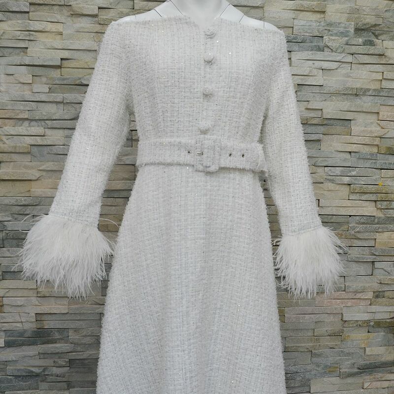 Toko Penjahit Gaun Manset Bulu Putih Gaun Kustom Membuat Mewah Semi-formal Gaun Putri untuk Acara Formal