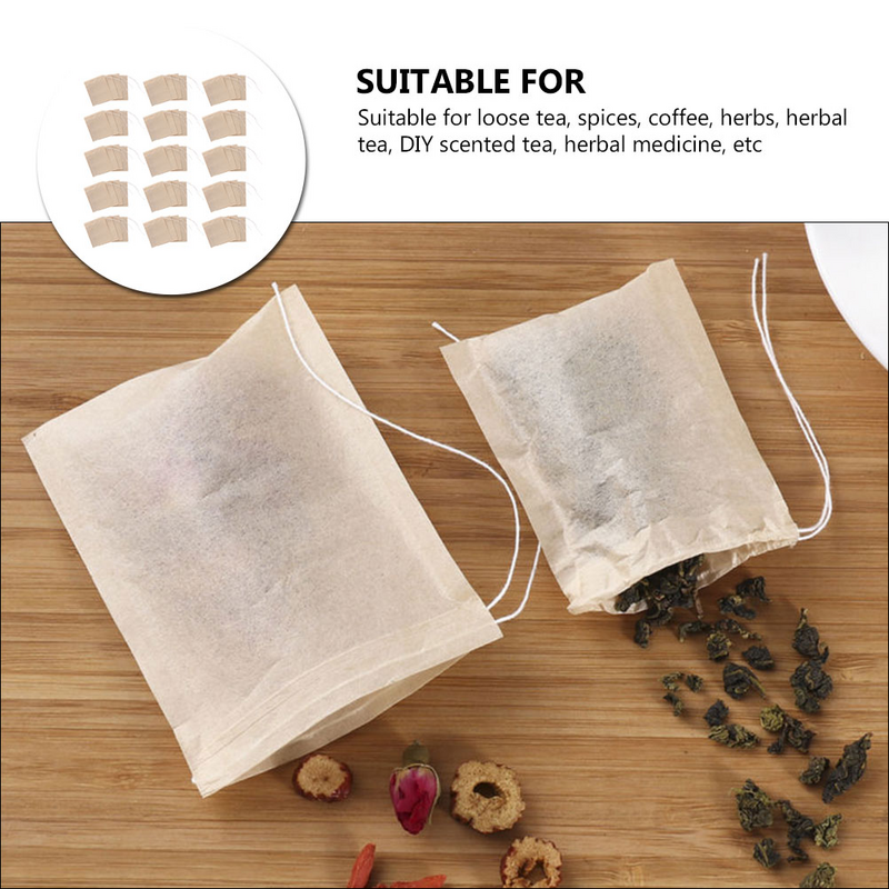 200 Pcs Coffee Filter Bag Drawstring Seal Bags Empty Loose Tea Leaves Strainer Infuser for Scented Leaf Organic