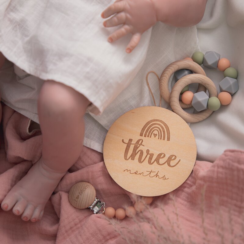 19 Buah/Lot Nomor Tonggak Bayi Kartu Peringatan Bulanan Bayi Baru Lahir Kayu Terukir Usia Fotografi Aksesori Hadiah Melahirkan