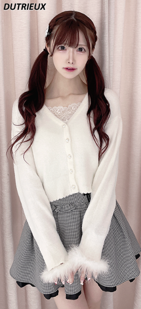Suéteres de malha estilo japonês feminino, cardigã de manga comprida, moda produzida em massa, top primavera e outono para senhora