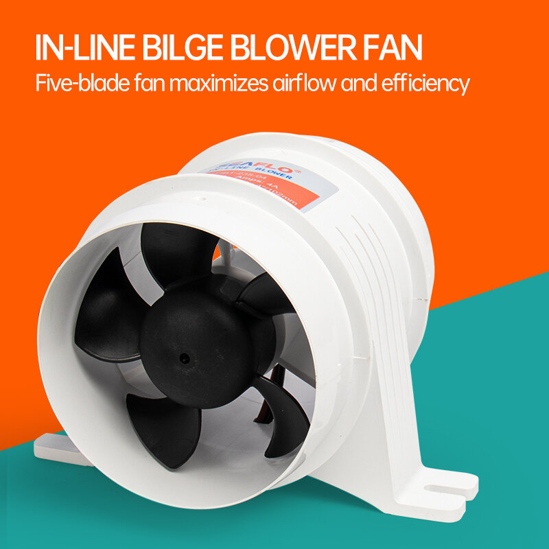 12V/24V 40A ABS Quiet Air Blower Water Resistant High Air Flow In-Line Blower Marine Bilge Boat Blower Motor Plastic
