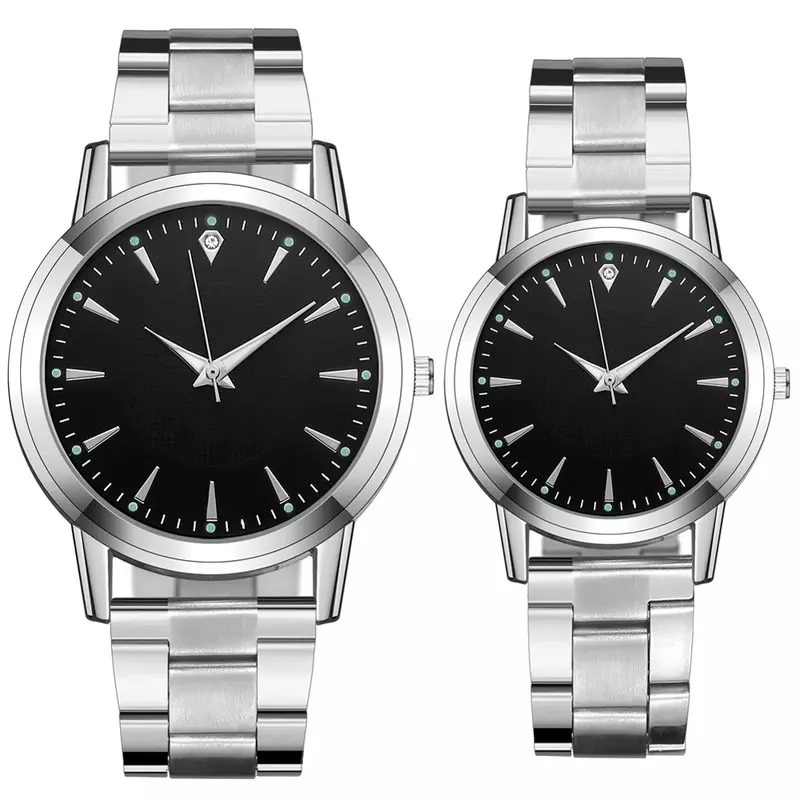 Classic Luminous Diamond Couple Watch Women and Men Stainless Steel Silver Mesh Strap wristwatches Female Quartz reloj mujer