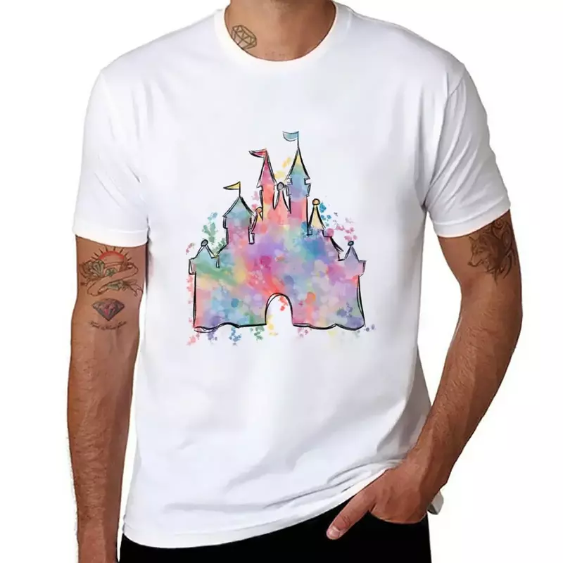 T-shirt Dreamy Castle pour hommes, haut d'été, mode anime, t-shirts blancs unis