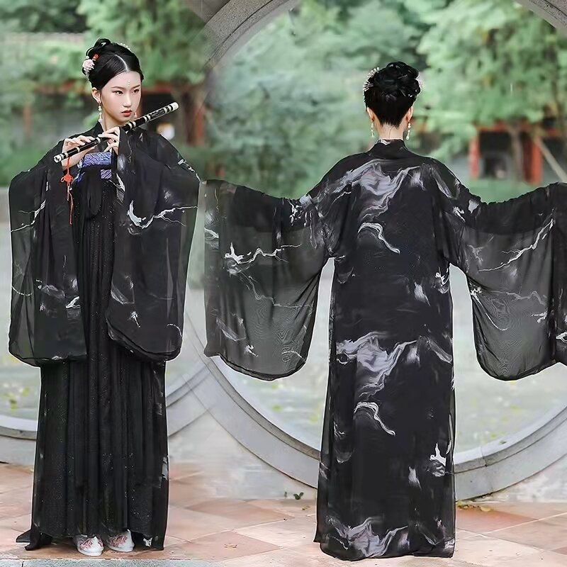 2022 Gaun Hanfu Hitam Wanita Tradisional Kostum Cina Kuno Tarian Indah Hanfu Asliale Putri Dinasti Tang Jubah