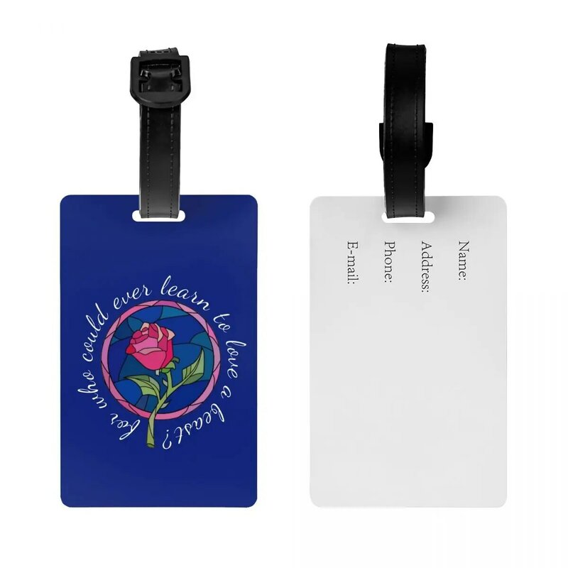 Tag bagasi Beauty And The Beast bunga mawar dengan kartu nama penutup privasi Label ID untuk tas perjalanan