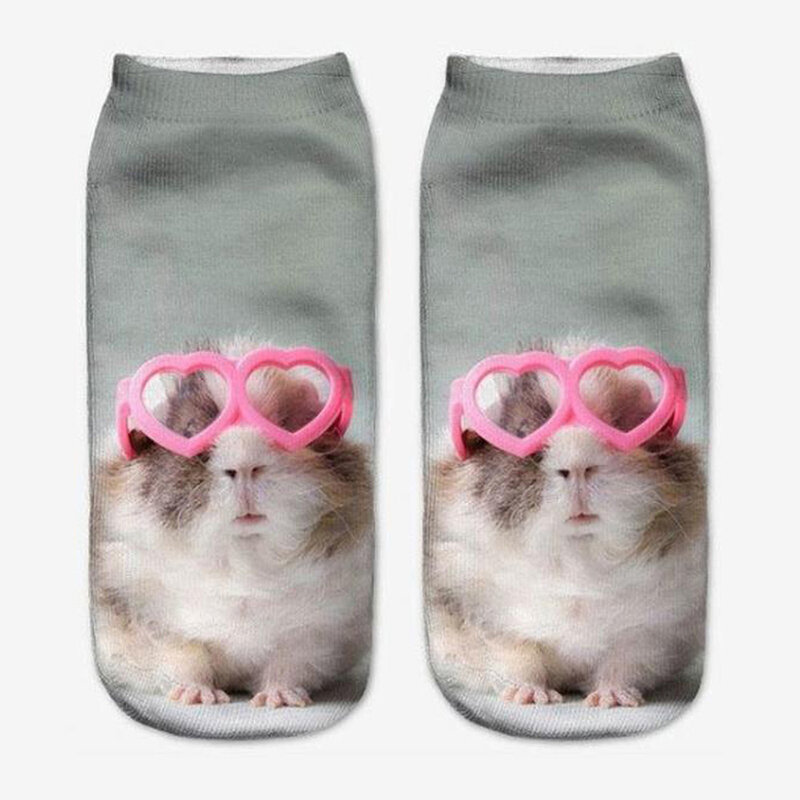 Meias femininas com impressão verão criativo kawaii engraçado 3d hamster animal padrão bonito algodão baixo curto tornozelo meias