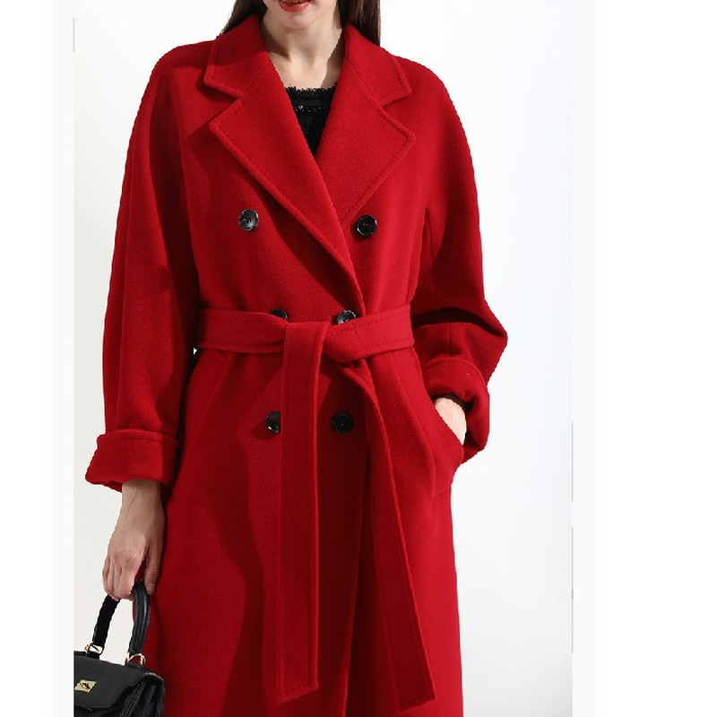 Novo high-end camelo duplo breasted cashmere casaco de lã de comprimento médio feminino para mulher