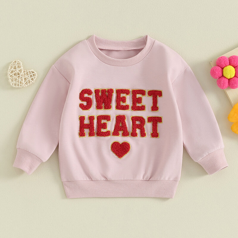 Lioraitiin-Sudadera de manga larga con cuello redondo para niño y niña, jersey con bordado de corazón y letras, para el Día de San Valentín, 6 meses a 4 años, 2023 a 11 años