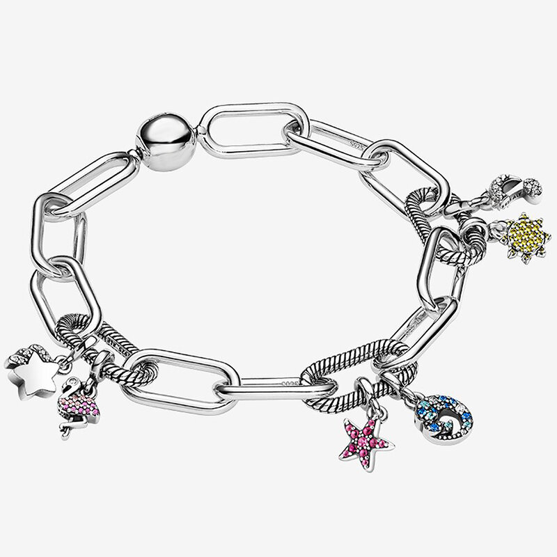 2024 baru Me Series Heart Styling Pave Double Link Mini Charm Beads Fit asli Pandora Me gelang & kalung wanita hadiah perhiasan