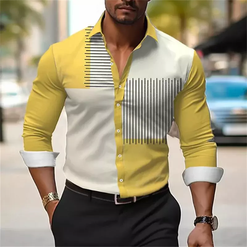 Męskie koszule 2024 modne w paski dziergana w kratę miękkie i wygodny materiał codzienne męskie topy uliczne plus size