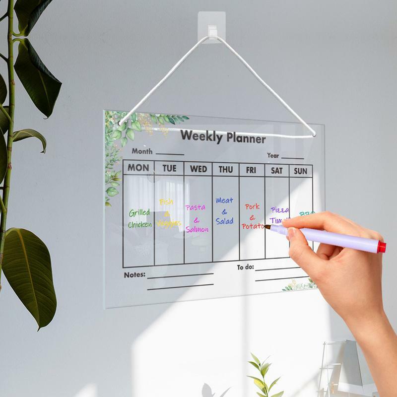Dry Erase Weekly Planner | Meal Planner Weekly Calendar | Acrylic Planning Board With 6 Markers Note Board Set For List Planning