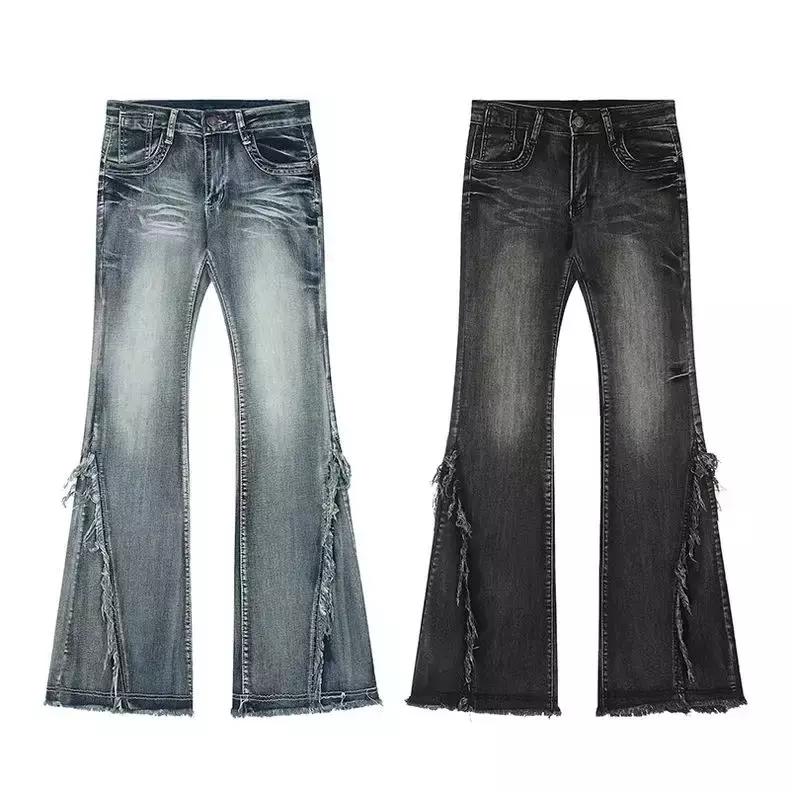 جينز مشتعل للنساء ، ملابس كلاسيكية الأمريكية عالية الجودة ، تصميم حافة خام ، مرقع منخفض الارتفاع بنطال دينم مغسول Y2K ، الخريف