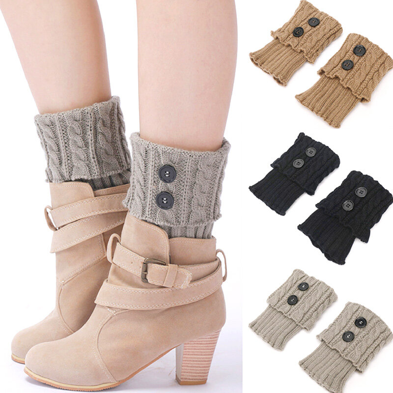 Boot Cuffs Leg Warmers com botões curtos de tricô, monocromático Boot Covers, Socks Toppers, Drop Shipping, 1 par