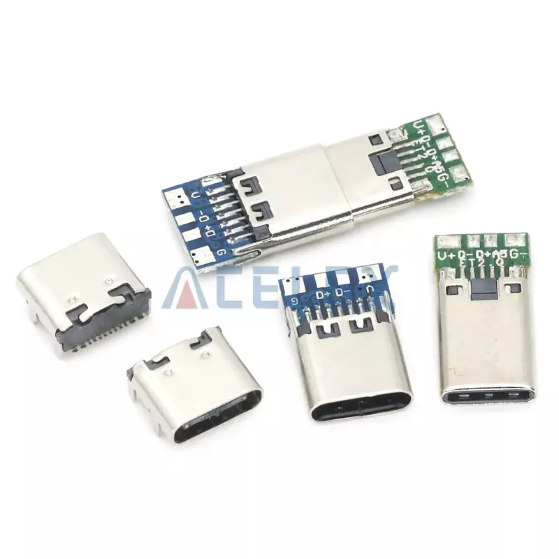 10Pcs USB 3.1ประเภท-C 12 24 Pin หญิง/ชาย Receptacle ซ็อกเก็ตอะแดปเตอร์ Solder Wire & สาย24Pin สนับสนุน PCB Board