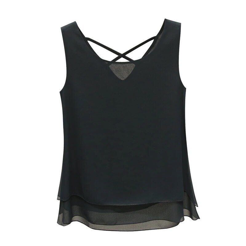 Blusa holgada de chifón sin mangas para verano, camisa informal con cuello en V para mujer, S-6XL de gran tamaño, 2022