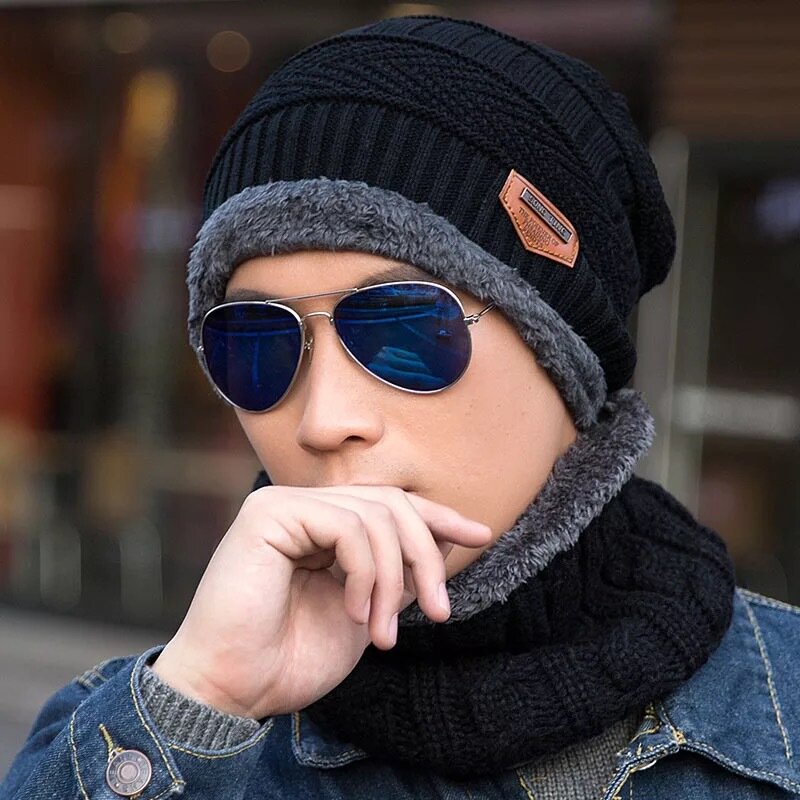 New Winter Knit Cap Men And Women Outdoor Warm Thickening Plus Velvet Loose Winter Hat With Scarf Brand Winter Ski Mask Hat
