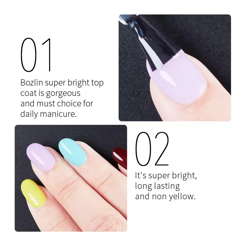 BOZLIN-esmalte de Gel semipermanente para manicura, barniz para capa superior brillante, sin limpiar, UV, 15ML