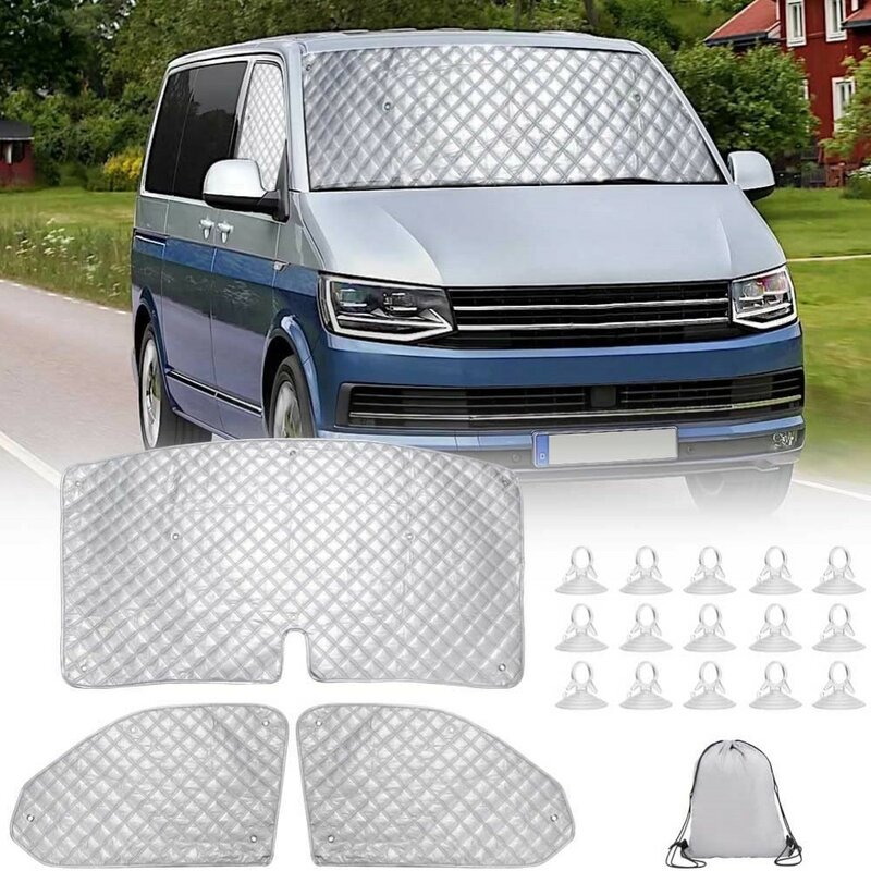 For VW T5 T6 3PCS Sunshade Windscreen Protection Set Internal Thermal Blind Window Cover Set
